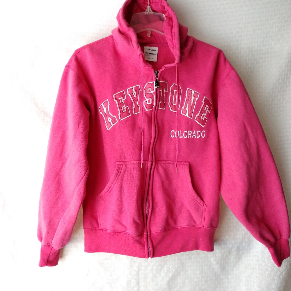 Keystone Colorado Sweatshirt Hoodie Pink Zip Front by Tikudo Small Chest 38"